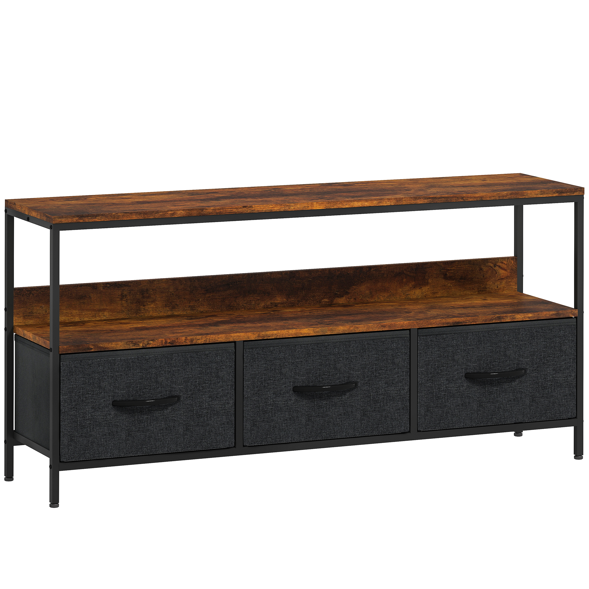 HERON TV Stand Cabinet with 3 Foldable Drawers Rustic Brown