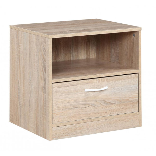 Bedside Table - HERMIONE 1 Drawer Nightstand Oak 50cm