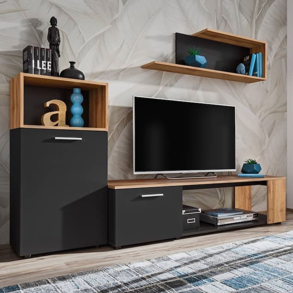 Alex Lucca TV Entertainment Unit - Black and Oak Wotan